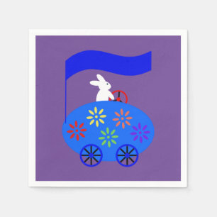 Bunny Riding Egg Car #1 Napkins Serviette