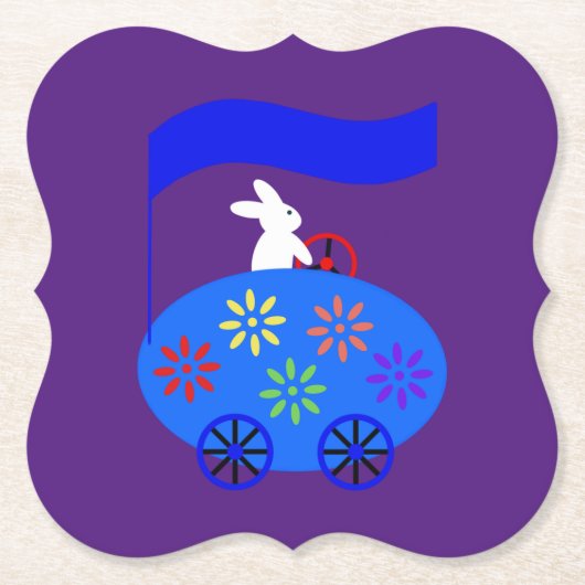 Bunny Riding Egg Car #1 Paper Untersetzer (Vorderseite)
