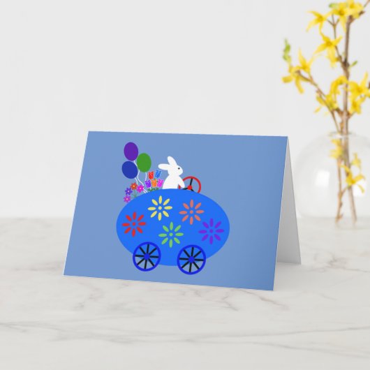 Bunny Riding Egg Car #2 Karte (Gelbe Blume)