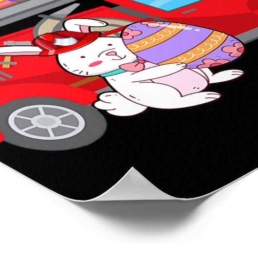 Bunny Riding Fireruck Ostertag Feuerwehrmann Poster (Ecke)