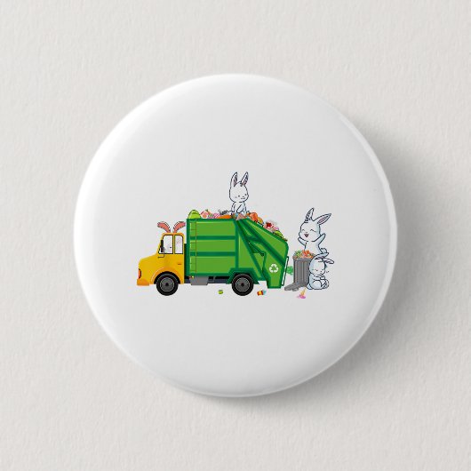 Bunny Riding Garbage LKW Funny Oster Kids Boys Button (Vorderseite)
