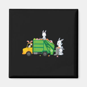 Bunny Riding Garbage LKW Funny Oster Kids Boys Magnet