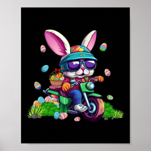 Bunny Riding Motorrad Ostereier Korb Männer Wom Poster (Vorne)