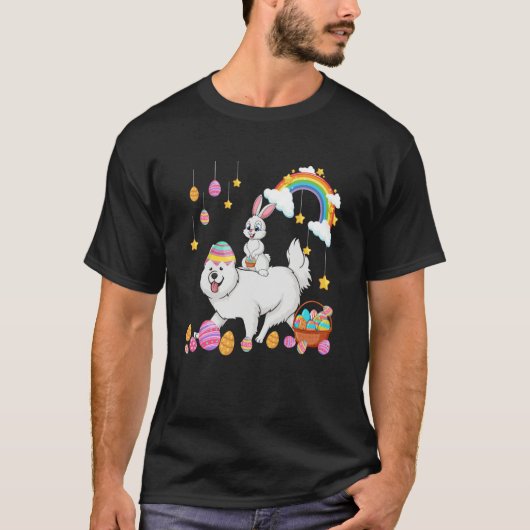 Bunny Riding Samoyed Easter Day Costume Owner Hunt T-Shirt (Vorderseite)