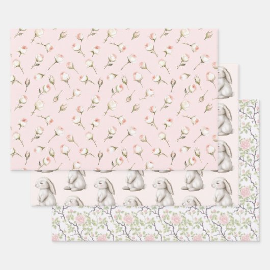 Bunny Rose Floral Geburtstag Geschenkpapier Set (Set)