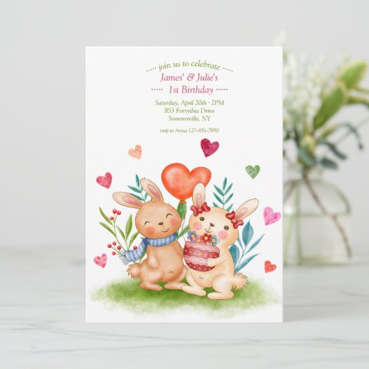 Bunny Siblings Einladung (Stehend Vorderseite)