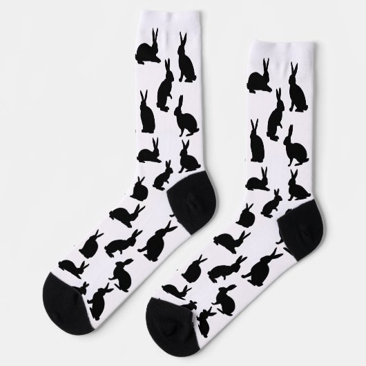 Bunny Silhouettes Pattern In Black Cute Easter Socken (Linkes Detail)