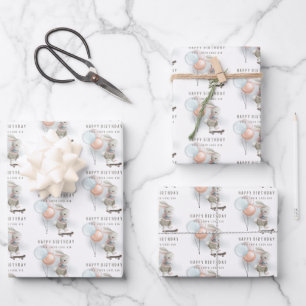 Bunny Skateboard Geburtstagswrapping Paper Sheets Geschenkpapier Set