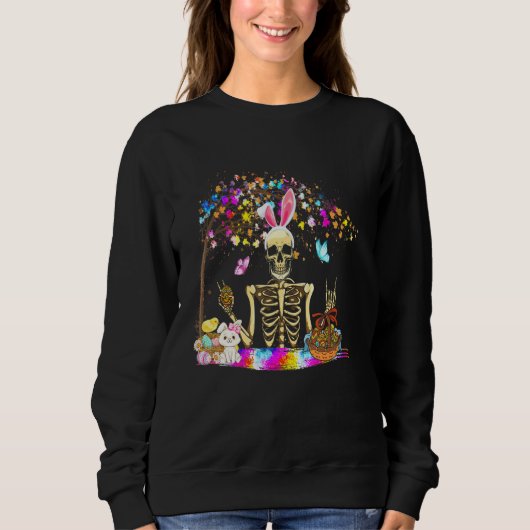 Bunny Skeleton Niedlich Bunny Chick Eggs Basket Ha Sweatshirt (Vorderseite)
