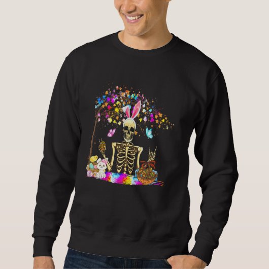 Bunny Skeleton Niedlich Bunny Chick Eggs Basket Ha Sweatshirt (Vorderseite)