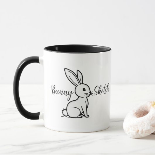 Bunny Sketch – Hand Drawn Rabbit - caneca Tasse (Mit Donut)