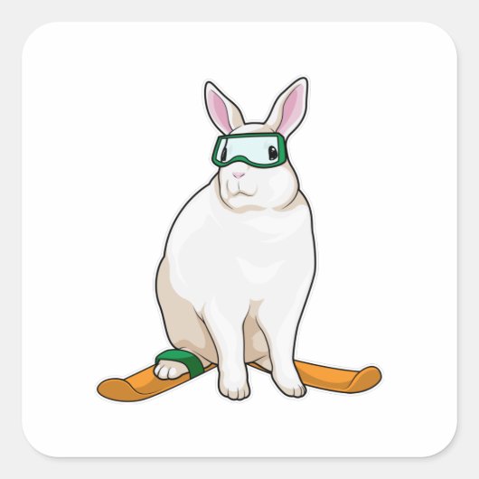 Bunny Skier Quadratischer Aufkleber (Vorderseite)
