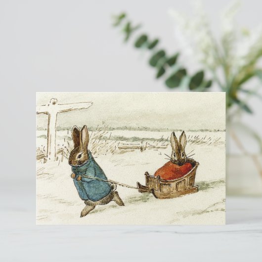 "Bunny Sleigh Ride" von Beatrix Potter Dankeskarte (Stehend Vorderseite)