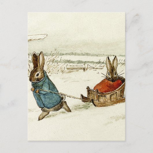 "Bunny Sleigh Ride" von Beatrix Potter Postkarte (Vorderseite)