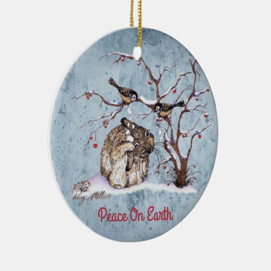 Bunny & Snow Birds Keramik Ornament (Rechts)