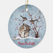 Bunny & Snow Birds Keramik Ornament (Links)