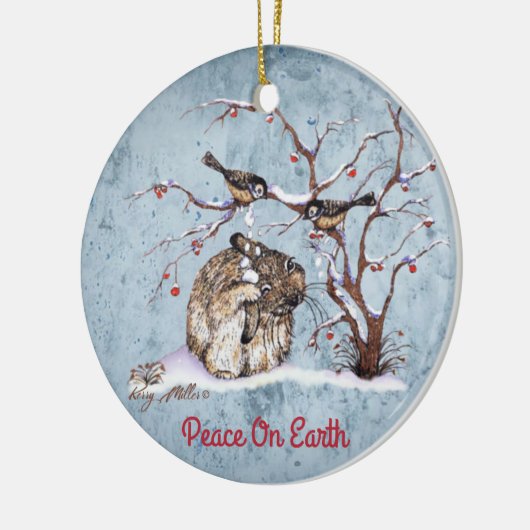 Bunny & Snow Birds Keramik Ornament (Links)