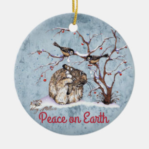 Bunny & Snow Birds Keramik Ornament