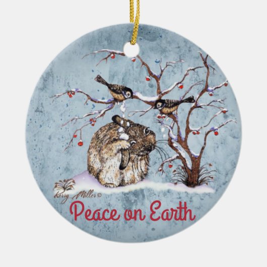 Bunny & Snow Birds Keramik Ornament (Vorne)