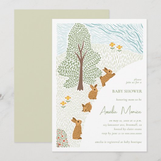 Bunny Spring Baby Dusche Einladung (Vorne/Hinten)