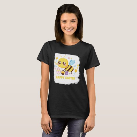 Bunny Spring Hunt Eggs bee Happy Easter Day T-Shirt (Vorne ganz)