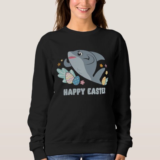Bunny Spring Hunt Eggs cute shark Happy Easter Day Sweatshirt (Vorderseite)