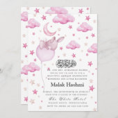 Bunny & Star Baby Girl Black Islamic Aqiqa Aqeeqa Einladung (Vorne/Hinten)