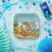 Bunny Steals Eggs from Chicken Humorvolle Osterkun Pappteller (Party)