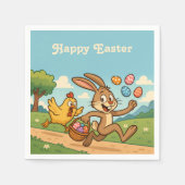 Bunny Steals Eggs von Hen | Funny Oaster Cartoon Serviette (Vorderseite)
