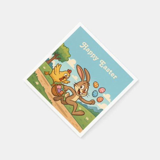 Bunny Steals Eggs von Hen | Funny Oaster Cartoon Serviette (Ecke)