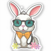 Bunny Sticker with Bow and Flowers (Vorderseite)