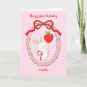Bunny Strawberry Balloon Happy Birthday Card Karte (Vorderseite)