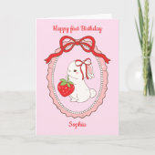 Bunny Strawberry Happy Birthday Card Karte (Vorderseite)