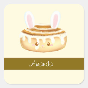 Bunny Sweet Dessert Cinnamon Bun Quadratischer Aufkleber