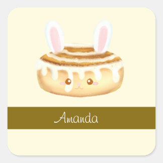 Bunny Sweet Dessert Cinnamon Bun Quadratischer Aufkleber