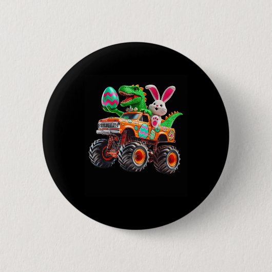 Bunny T-Rex Ostern Monster Truck Dino Lustig Junge Button (Vorderseite)