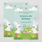 Bunny Tea Party Birthday Invitation | Cute Rabbits Einladung (Vorne/Hinten)