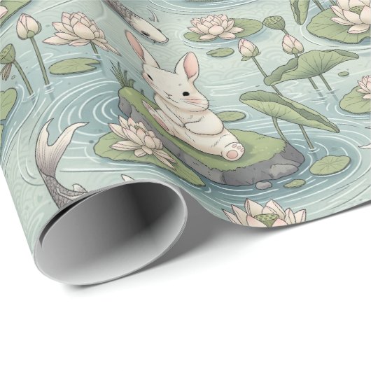 Bunny Tranquil Japanese-inspired pond Geschenkpapier (Rolleneckpunkt)