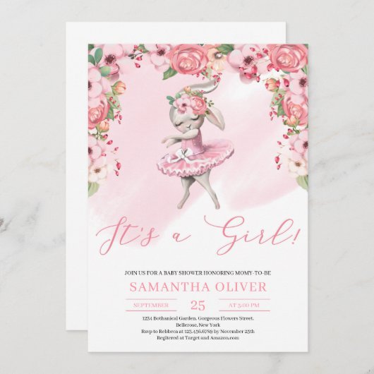 Bunny Tutu Kleid rot Rosa Blüte ist ein Mädchen Einladung (Vorne/Hinten)