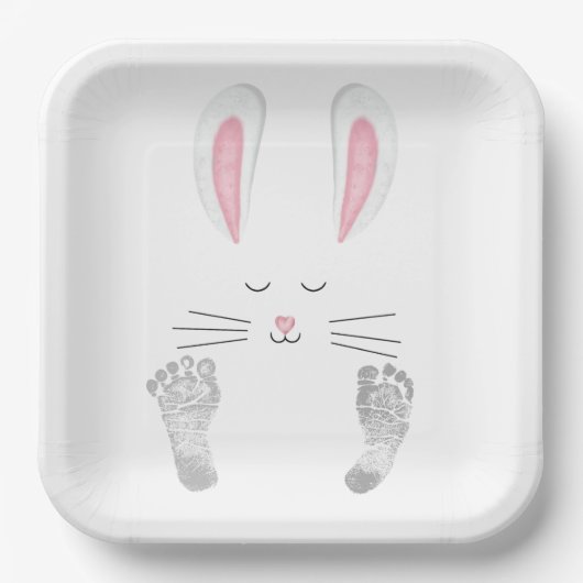 Bunny und Baby Footprints Pappteller (Vorderseite)