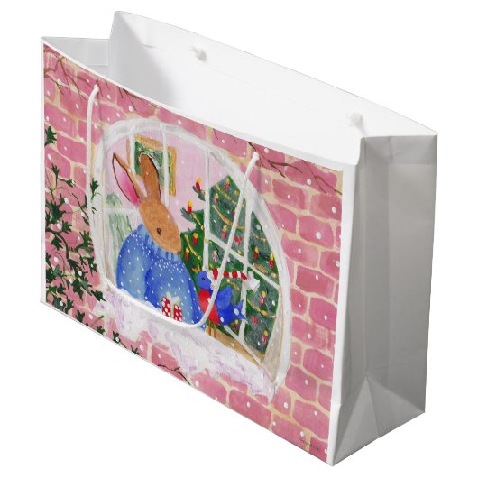 Bunny und Bird-Geschenktasche Große Geschenktüte (Vorderseite Schrägansicht)