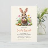 Bunny und farbenfrohe Eier Whimsical Osterbrunch B Einladung (Stehend Vorderseite)