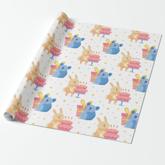 Bunny und Koala Bären auf Kinder Geburtstagsparty Geschenkpapier (Ungerollt)