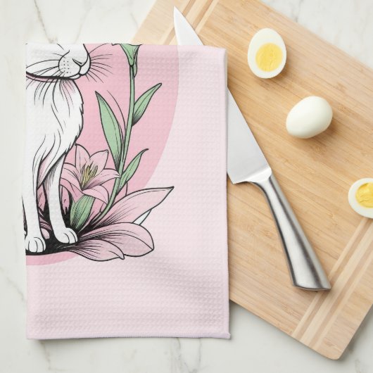 Bunny und Lilies Geschirrtuch (Viertel Falte)