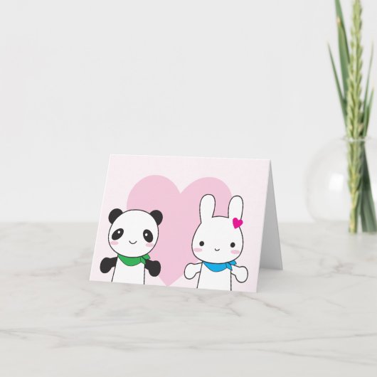 Bunny und Panda Kawaii Valentine Feiertagskarte (Vorderseite)