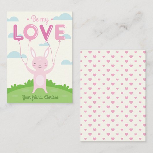 Bunny Valentinstag Card Kinder mit Liebe Ballon Mitteilungskarte (Vorne/Hinten)