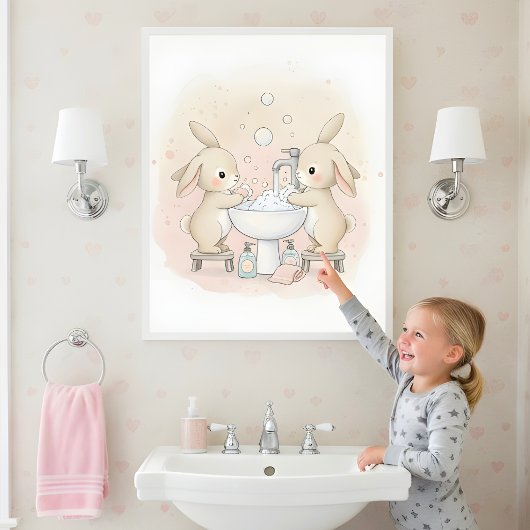 Bunny Wash Squad Kinder Badezimmer Wandkunst Poster