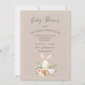 Bunny Watercolor Blumenbraun Babydusche Einladung (Vorderseite)