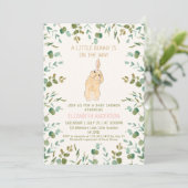 Bunny Watercolor Eucalyptus Pink Baby Dusche Einladung (Stehend Vorderseite)