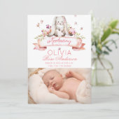 Bunny watercolor Girl Geburtserklärung Einladung (Stehend Vorderseite)